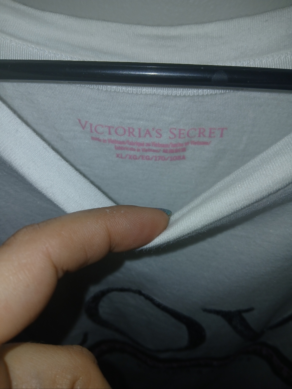 Victoria's Secret White Tee with Black Glitter 'LOVE' and Pink Stripe - Picture 2 of 3